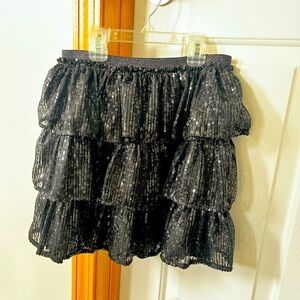 Girls Black Sequin Tiered Skirt